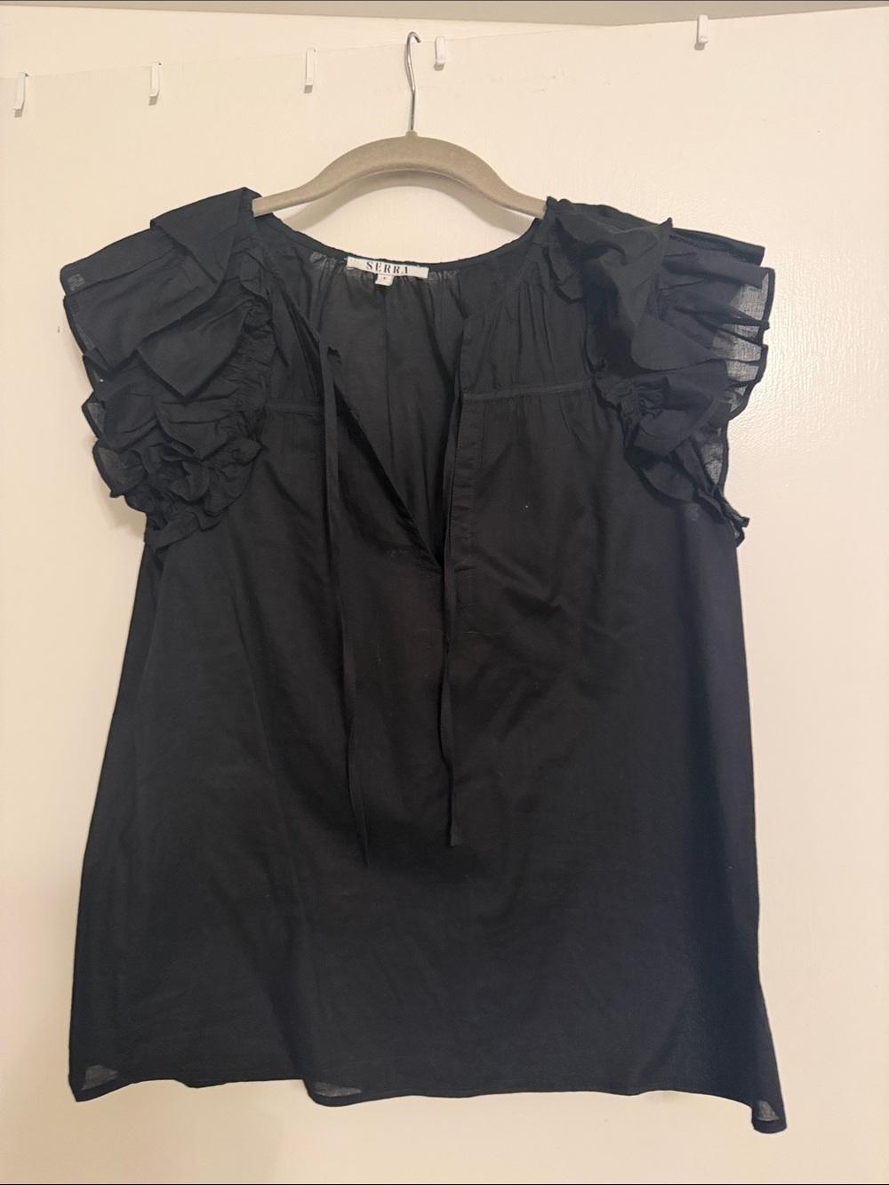 Serra Black Ruffle Sleeve Blouse